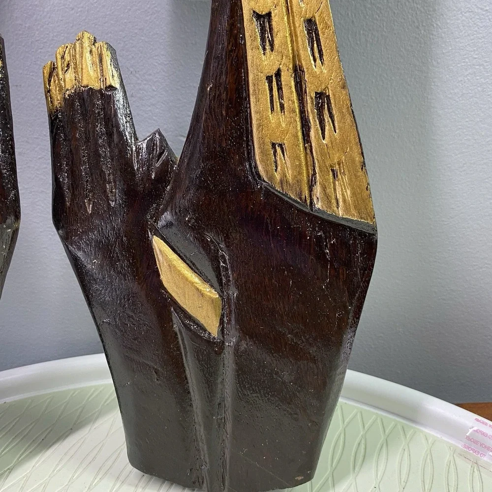 Vintage African Wooden Wall Art. Carved&Painted Teak/Ebony Wood Praying Hand 15